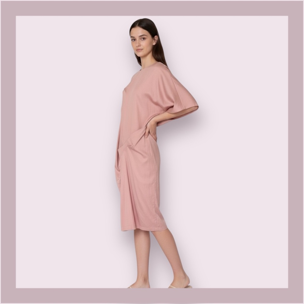 Ermanna Dusty Pink Draped Kimono Sleeve Dress
